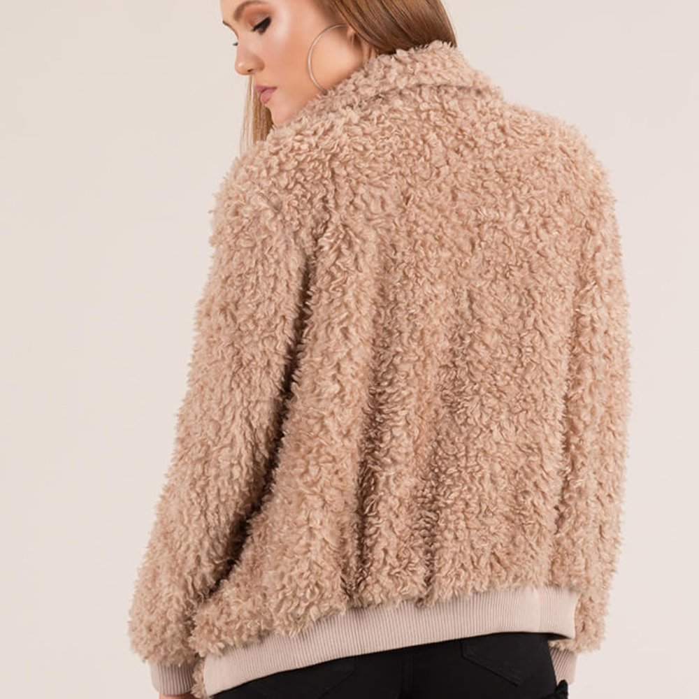 Tan Faux Fur Bomber Jacket - Picture 5 of 6